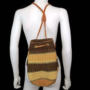 Handmade Woven Sisal Jute Leather Market Bag Bucket Backpack Sling Purse